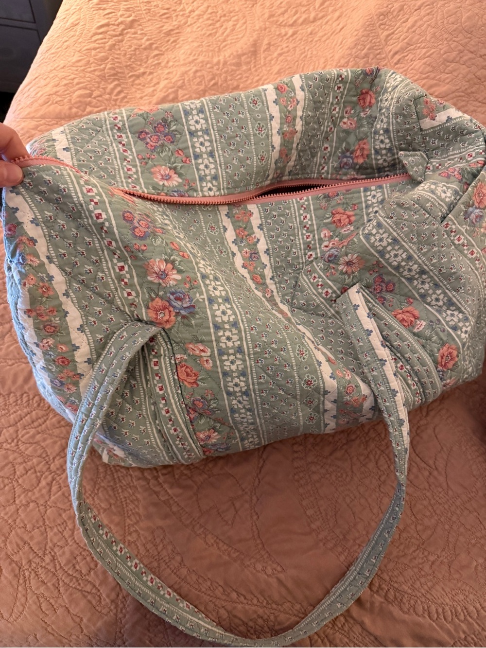 Vera Bradley Quilted Floral duffle Bag in Sage Green